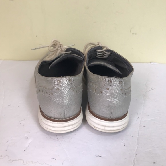 Cole Haan Original Grand Wingtip Oxford Shoes Leather Silver Gray Metallic Comfy - Picture 3 of 14